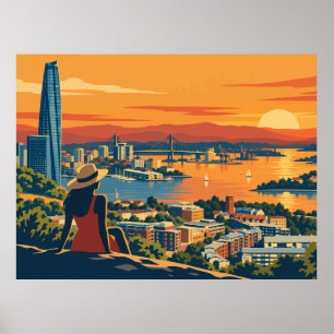 Póster Paisaje urbano del atardecer de Sydney vintage