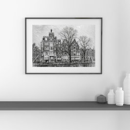 Póster Paisaje urbano del canal de Ámsterdam – Boceto a m