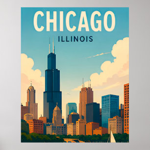 Póster Paisaje urbano del centro de Chicago Illinois junt