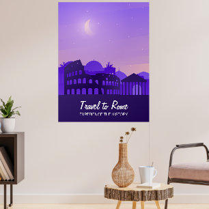 Póster Paisaje urbano del crepúsculo púrpura Roma Viajes