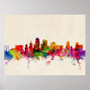 Póster Paisaje urbano del horizonte de Kansas City