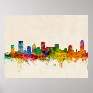Póster Paisaje urbano del horizonte de Nashville