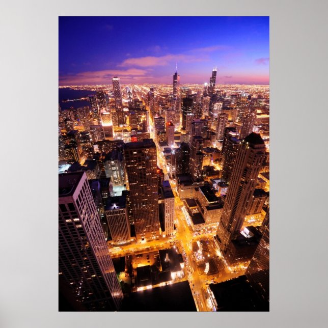 Póster Paisaje urbano en la noche de Chicago (Frente)