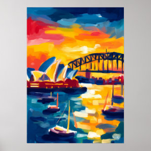 Póster Paisaje urbano fauvista de Sydney: Ópera y puerto