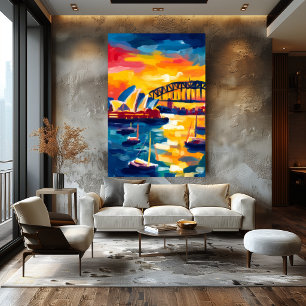 Póster Paisaje urbano fauvista de Sydney: Ópera y puerto