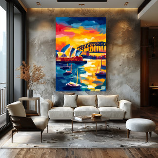 Póster Paisaje urbano fauvista de Sydney: Ópera y puerto