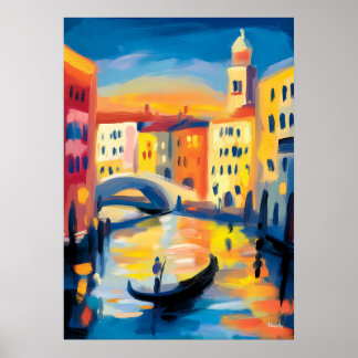 Póster Paisaje urbano fauvista de Venecia: canal de góndo