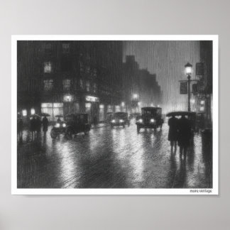 PÓSTER PAISAJE URBANO MALHUMORADO AGUAFUERTE ANTIGUO 1930
