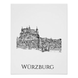 Póster Paisaje urbano minimalista de Würzburg, Baviera