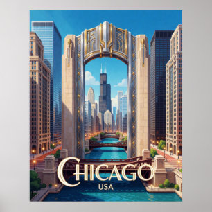 Póster Paisaje urbano moderno de la Torre Willis de Chica