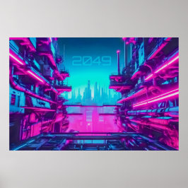 Póster Paisaje urbano neón Cyberpunk 2049 Ciencia ficción