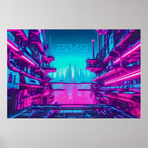 Póster Paisaje urbano neón Cyberpunk 2049 Ciencia ficción