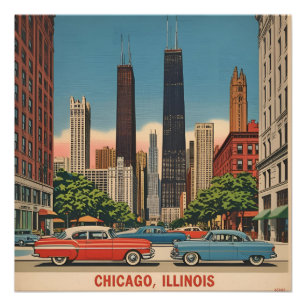 Póster Paisaje urbano vintage de Chicago Illinois Viajes