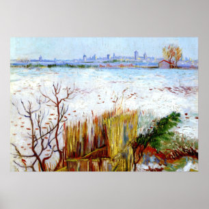 Póster Paisaje Van Gogh-Snowy con arles en segundo plano