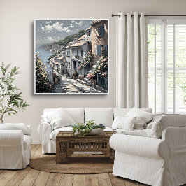 Póster Paisaje veraniego de aldea francesa cerca del Post