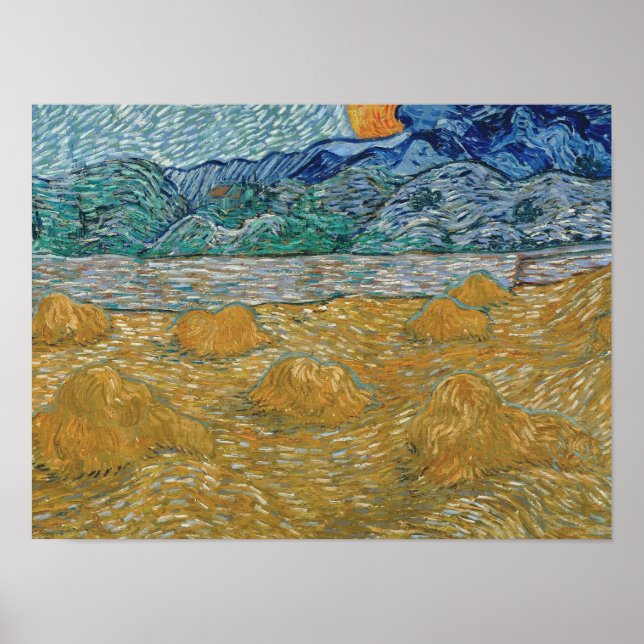 Póster Paisaje vespertino de Van Gogh con luna en pie (Frente)