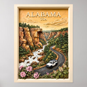 Póster Paisaje vintage de cañón fluvial en viaje por carr
