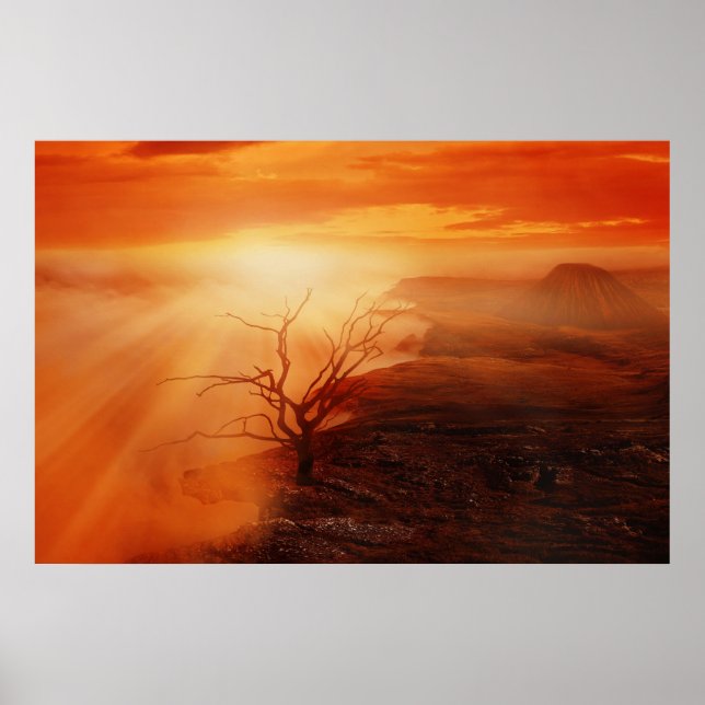 Póster Paisaje volcánico del atardecer (Frente)