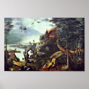 Póster Paisaje y tentación de St Anthony por Bruegel