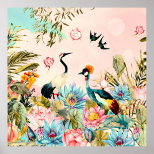 Póster Paisajes de pájaros en el paraíso