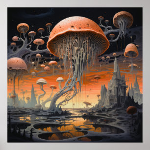 Póster Paisajes fantásticos con personajes místicos