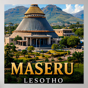 Póster Paisajes montañosos de Maseru y patrimonio Basotho