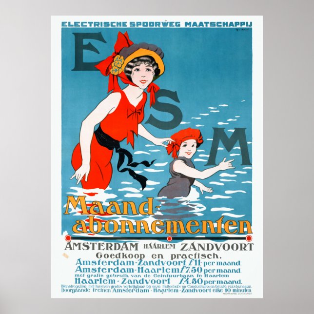 Póster Países Bajos ESM Amsterdam Haarlem Vintage (Frente)