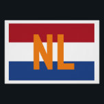 Póster Países Bajos - pabellón/ NL<br><div class="desc">La bandera de los Países Bajos con la abreviatura del país superpuesta en naranja.</div>