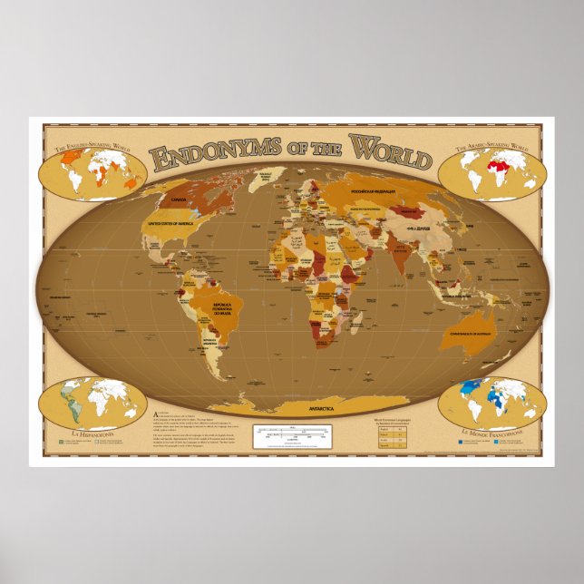 Póster Países del mundo en su idioma local (endodonmios) (Frente)