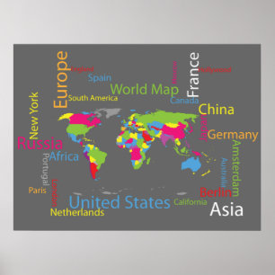 Póster Países En Un Mapa Mundial