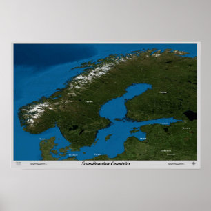 Póster Países escandinavos desde el cartel de satélite es