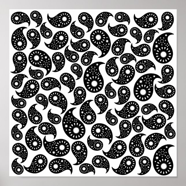 Póster Paisley blanca y negra. (Frente)