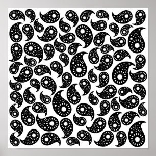 Póster Paisley blanco y negro