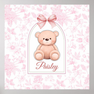 Póster Paisley   Diseño de guardería de osito rosado pers