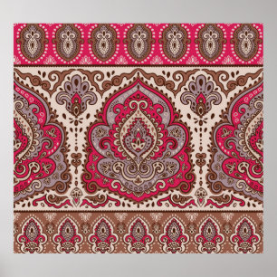 Póster Paisley floral india, patrón de mandala étnica.