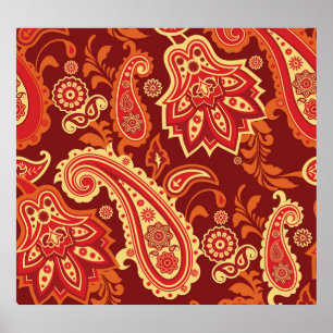 Póster Paisley, flores: patrón ornamental sin costura