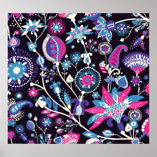Póster Paisley moderno: patrón oriental tradicional. (Frente)