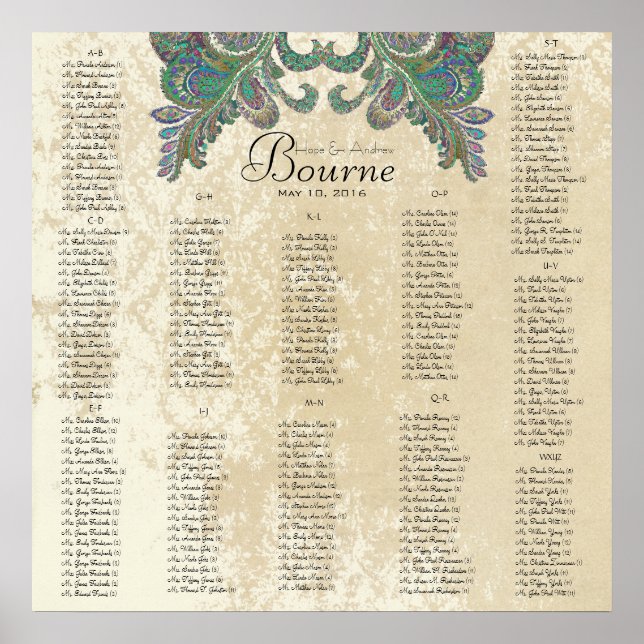 Póster Paisley Peacock - Uso de 35 x 35 (200 personas) (Frente)