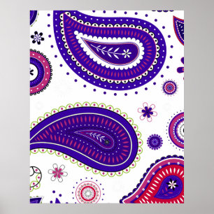 Póster Paisley púrpura, patrón de flores coloridas