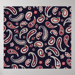 Póster Paisley tradicional india, patrón marino.
