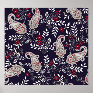 Póster Paisley tradicional india, patrón sin fisuras.
