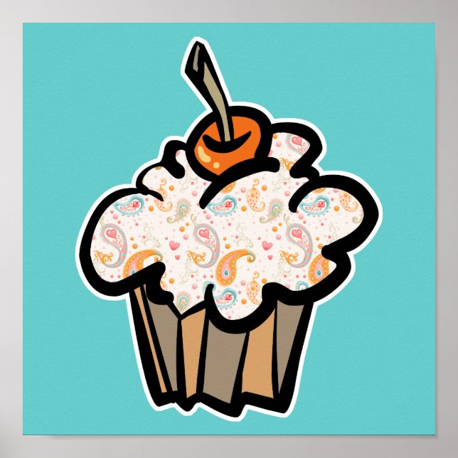 Póster paisley y cupcake (Frente)