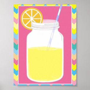 Póster Paja rosada colorida el   Chevron de la limonada