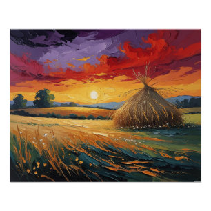 Póster Pajar solitario al atardecer