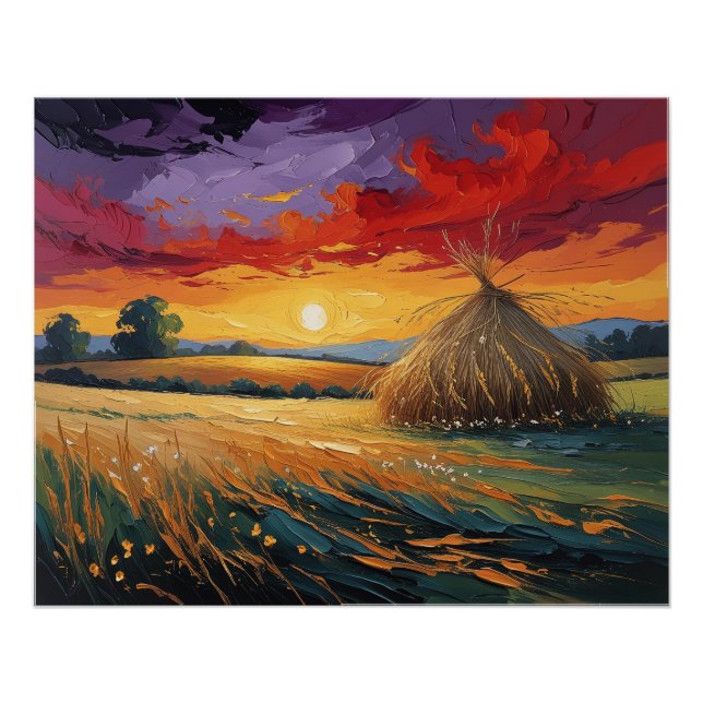 Póster Pajar solitario al atardecer (Anverso)