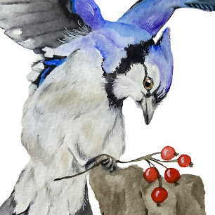 Póster Pajarera azul acuarela