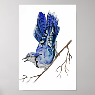 Póster Pajarera azul acuarela