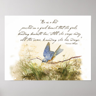 Póster Pajarito azul en rama Inspirador Victor Hugo
