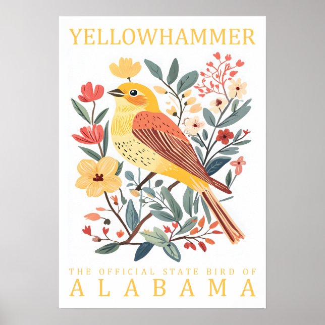 Póster Pájaro Amarillo de Alabama Estado Botánico Vintage (Frente)