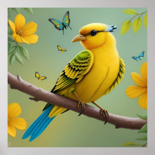 Póster Pájaro Amarillo en Rama